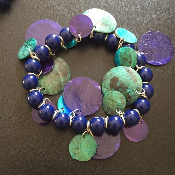 Navy marble blue shells bracelet - Picture 4 of 4